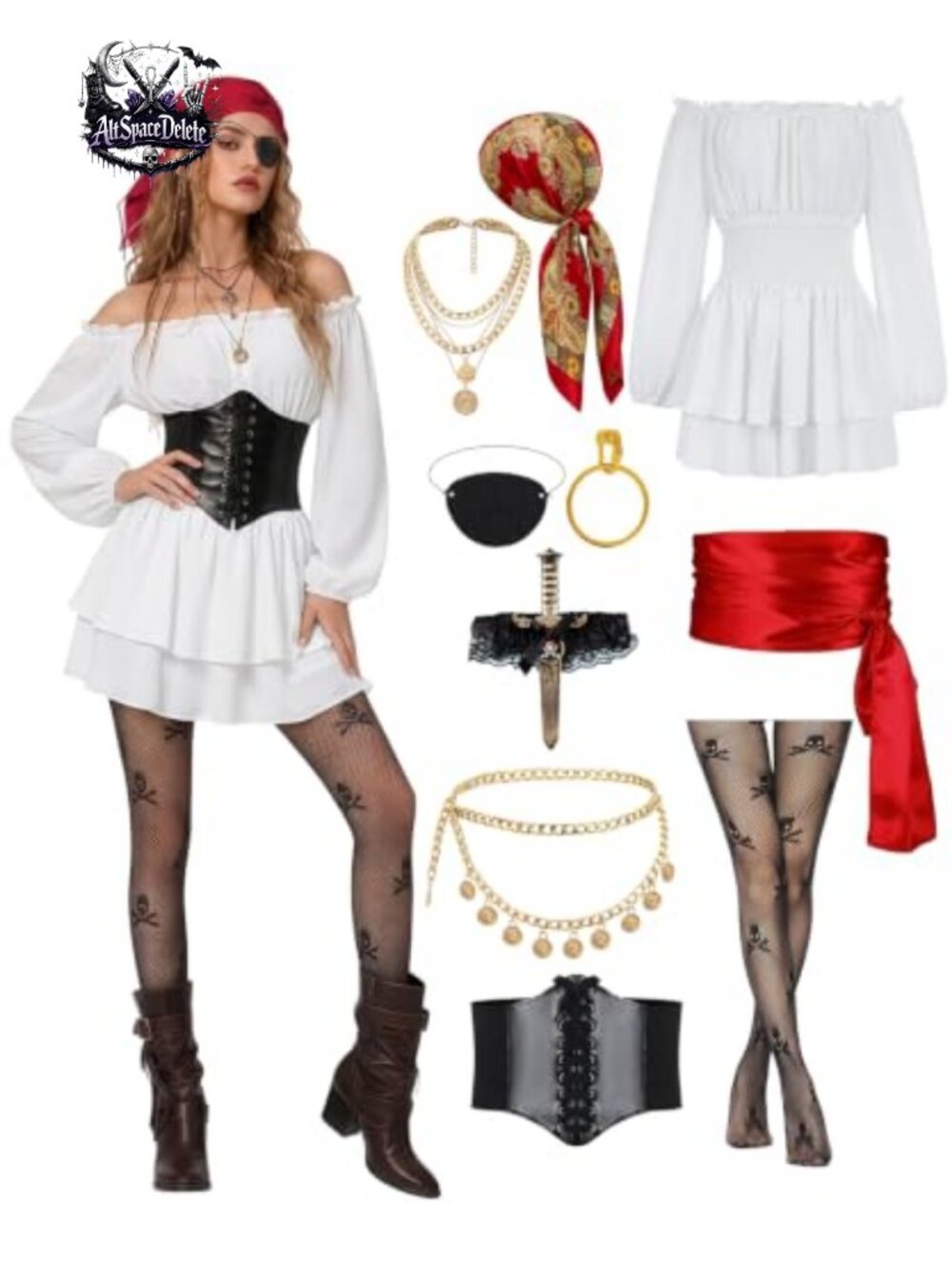 Adult Pirate Costume Set for Women 10pcs Luxury Accessories Cosplay Halloween